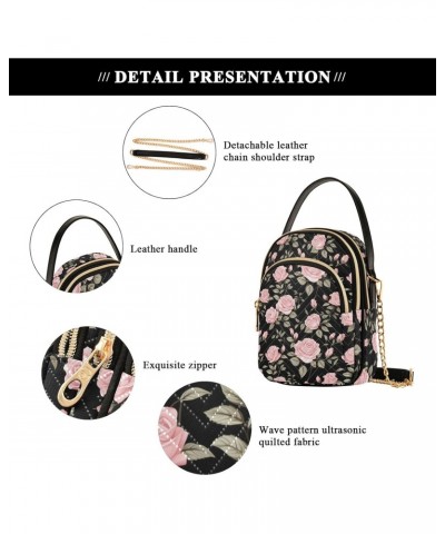 Floral Pink Rose Theme Women's Crossbody Handbags with Zipper, Casual Leather Cell Phone Purse Crossbody Bags for Ladies $13....