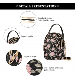 Floral Pink Rose Theme Women's Crossbody Handbags with Zipper, Casual Leather Cell Phone Purse Crossbody Bags for Ladies $13....