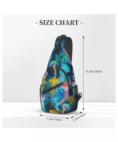 Color Octopus Crossbody Bag Chest Shoulder Bag Small Casual Backpack Suitable For Women Men Hiking Colored Jellyfish $19.81 C...