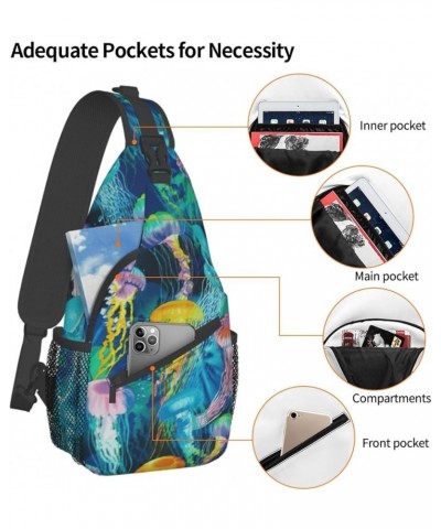 Color Octopus Crossbody Bag Chest Shoulder Bag Small Casual Backpack Suitable For Women Men Hiking Colored Jellyfish $19.81 C...