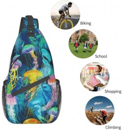 Color Octopus Crossbody Bag Chest Shoulder Bag Small Casual Backpack Suitable For Women Men Hiking Colored Jellyfish $19.81 C...