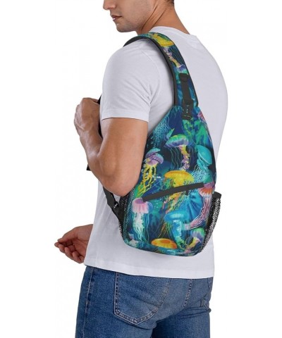 Color Octopus Crossbody Bag Chest Shoulder Bag Small Casual Backpack Suitable For Women Men Hiking Colored Jellyfish $19.81 C...