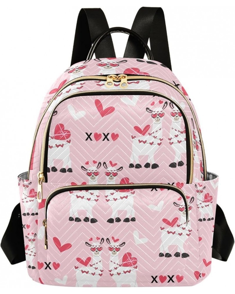 Women Backpack Valentines Llama Heart Cute Anti-Theft Travel Backpack with Luggage Belt Lightweight Handbag Lady Purse Roomy ...