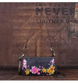 Women's Crossbody Bag, Handmade Carved Delicate Rose Handbag, Genuine Leather Vintage Adjustable Shoulder Bag Black $33.50 Sh...