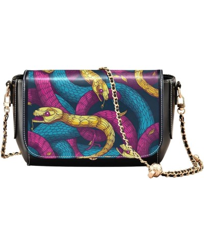 Cats in Rows Women Crossbody Bags Shoulder Purse with Chain Strap Leather Shoulder Handbags Colorful Snakes $18.62 Shoulder Bags