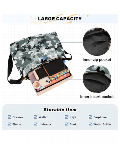 Women Boho Bag Grey White Cute Camo Shoulder Bag PU Leather Pouch Crossbody Bag Large Tote Handbag For Quick Getaway Weekend ...