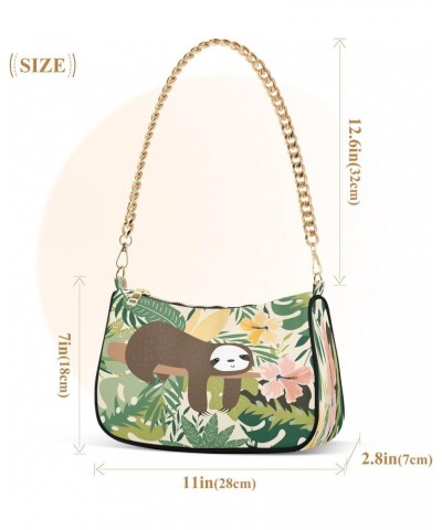 Cute Lazy Sleep Sloth Bear Animal Shoulder Handbags for Women Travel Hobo Tote Handbag Women Gold Chain Shoulder Bags Purse w...