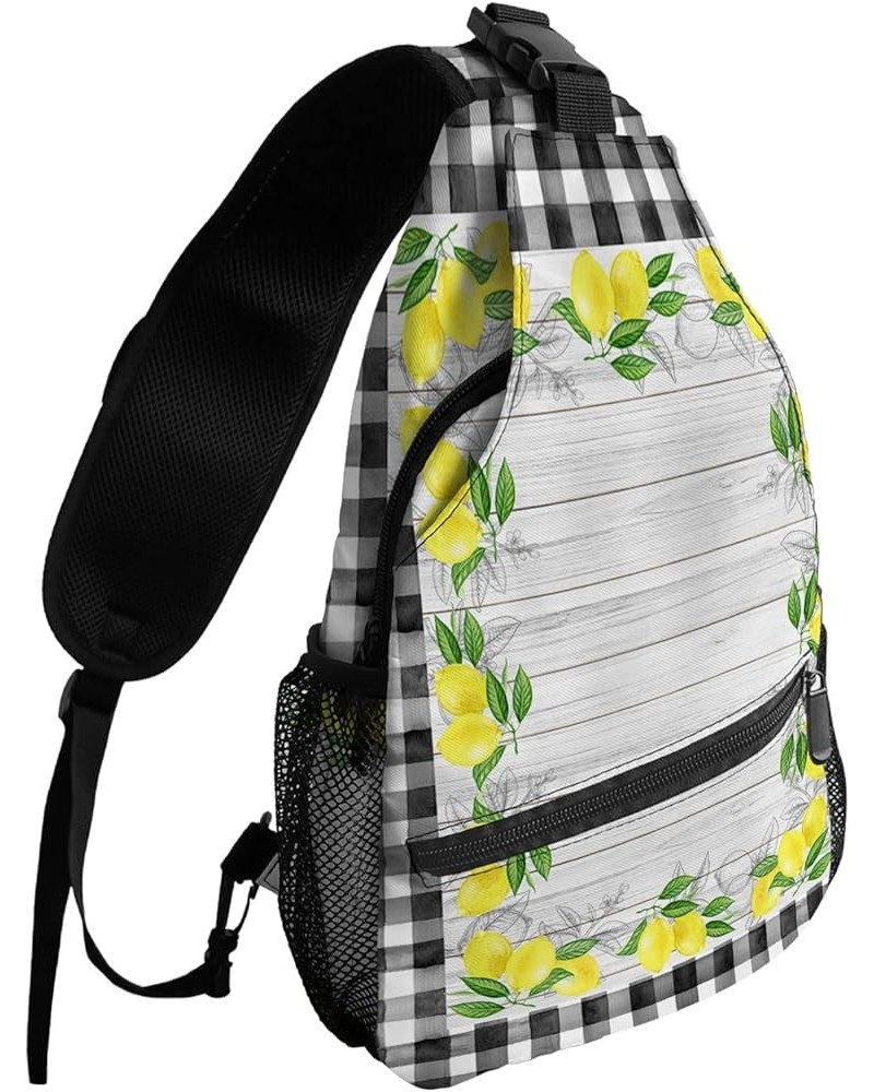 Sling Bag Crossbody Bag for Women Men Summer Yellow Farmhouse Lemon Green Buffalo Plaid Waterproof Hiking Backpack Lightweigh...