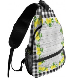 Sling Bag Crossbody Bag for Women Men Summer Yellow Farmhouse Lemon Green Buffalo Plaid Waterproof Hiking Backpack Lightweigh...