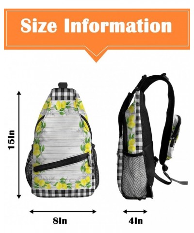 Sling Bag Crossbody Bag for Women Men Summer Yellow Farmhouse Lemon Green Buffalo Plaid Waterproof Hiking Backpack Lightweigh...