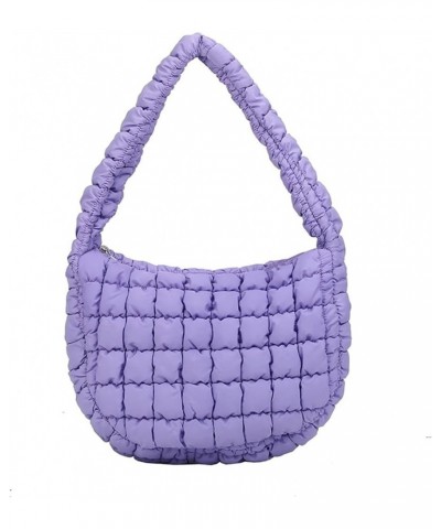 Women's Pleated Bubble Tote, Cloud Cotton Quilted Shoulder Bag Purple $14.53 Totes