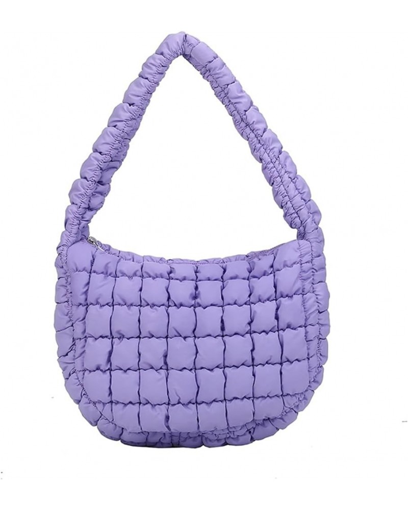 Women's Pleated Bubble Tote, Cloud Cotton Quilted Shoulder Bag Purple $14.53 Totes