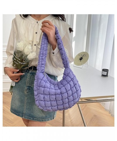 Women's Pleated Bubble Tote, Cloud Cotton Quilted Shoulder Bag Purple $14.53 Totes