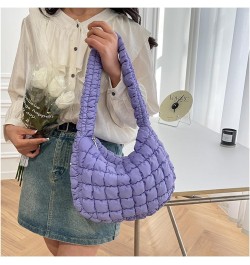 Women's Pleated Bubble Tote, Cloud Cotton Quilted Shoulder Bag Purple $14.53 Totes