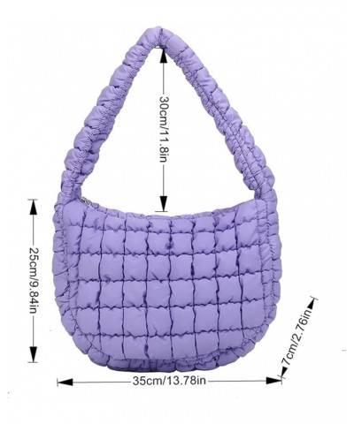 Women's Pleated Bubble Tote, Cloud Cotton Quilted Shoulder Bag Purple $14.53 Totes