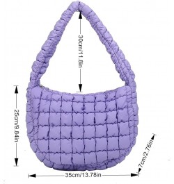 Women's Pleated Bubble Tote, Cloud Cotton Quilted Shoulder Bag Purple $14.53 Totes