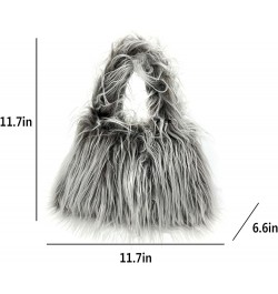 Fluffy Faux Fur Underarm Bag Fuzzy Shoulder Bag for Women Clutch Mini Plush Purse Cow Print Trendy Tote Handbag Faux Fur-dark...