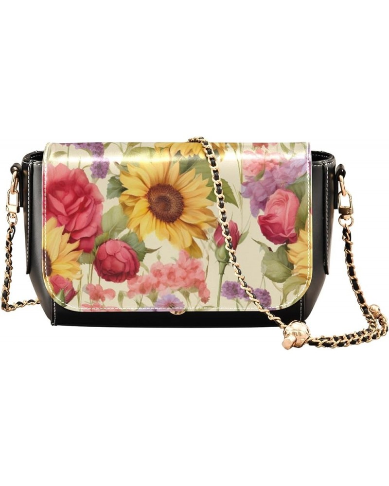 Floral and Sunflower Adjustable Strap Crossbody Bag, Leather Crossbody Bags for Women Medium Floral and Sunflower-3 $20.20 Cr...