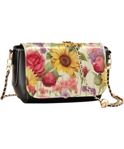 Floral and Sunflower Adjustable Strap Crossbody Bag, Leather Crossbody Bags for Women Medium Floral and Sunflower-3 $20.20 Cr...