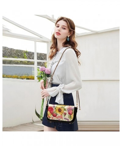 Floral and Sunflower Adjustable Strap Crossbody Bag, Leather Crossbody Bags for Women Medium Floral and Sunflower-3 $20.20 Cr...