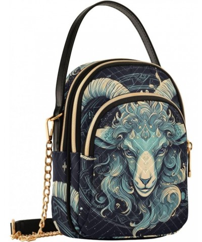 Zodiac Sheep Green Sling Bags Crossbody for Women, Fashion Zipper Handbag with Chain Strap Top handle for Evening Party Datin...