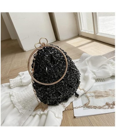 Bling Evening Bag for Women Glitter Sequin Purse Chain One Shoulder Crossbody Small Round Bag Black $19.79 Evening Bags