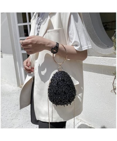 Bling Evening Bag for Women Glitter Sequin Purse Chain One Shoulder Crossbody Small Round Bag Black $19.79 Evening Bags