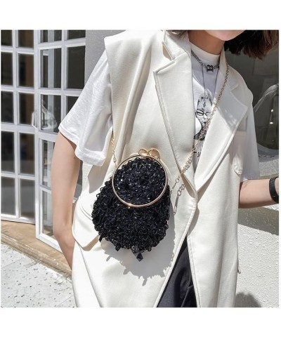 Bling Evening Bag for Women Glitter Sequin Purse Chain One Shoulder Crossbody Small Round Bag Black $19.79 Evening Bags