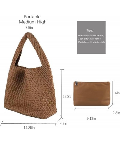 Woven Bag for Women,Woven Tote Bag for Women Large Top-handle Travel Handbag Brown 6 $26.40 Totes