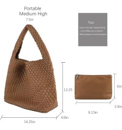 Woven Bag for Women,Woven Tote Bag for Women Large Top-handle Travel Handbag Brown 6 $26.40 Totes