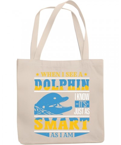 Gift for People Who Believe Dolphins Have Intelligence Dolphin Appreciation Gift Natural White Multicolor Canvas Tote Bag 109...