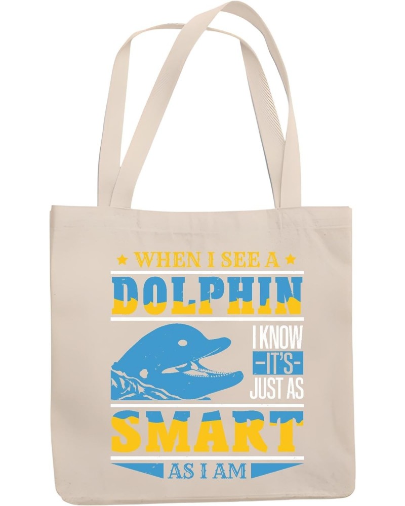 Gift for People Who Believe Dolphins Have Intelligence Dolphin Appreciation Gift Natural White Multicolor Canvas Tote Bag 109...