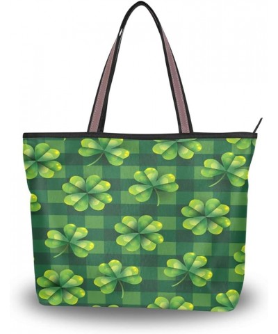 Pattern Tote Bag for Women with Zipper Pocket Polyester Tote Purse Pattern Handbag Pattern Tote Purse St Patricks 4 $17.25 Totes