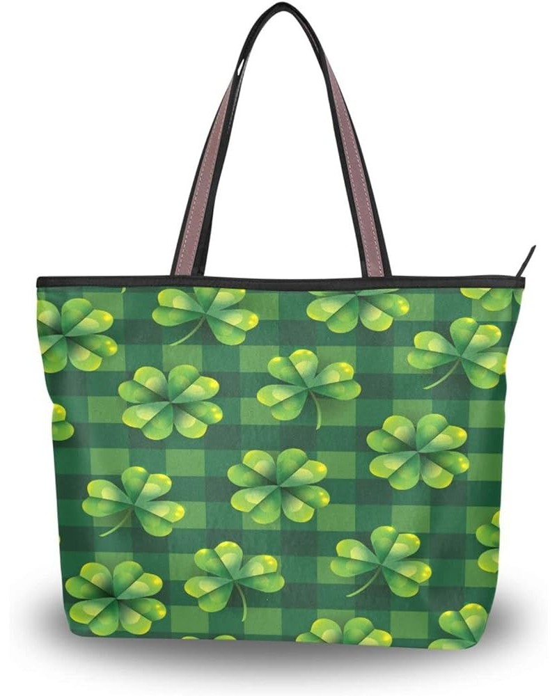 Pattern Tote Bag for Women with Zipper Pocket Polyester Tote Purse Pattern Handbag Pattern Tote Purse St Patricks 4 $17.25 Totes