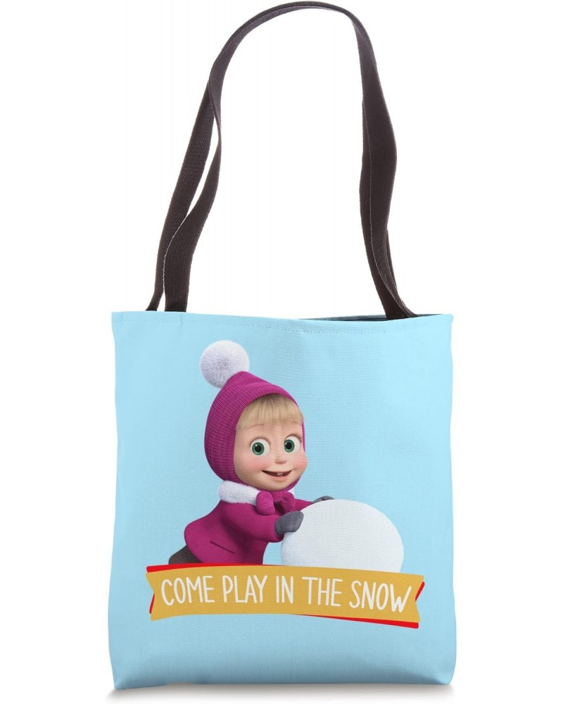 Masha and the Bear. Come play in the snow! Tote Bag $9.90 Totes