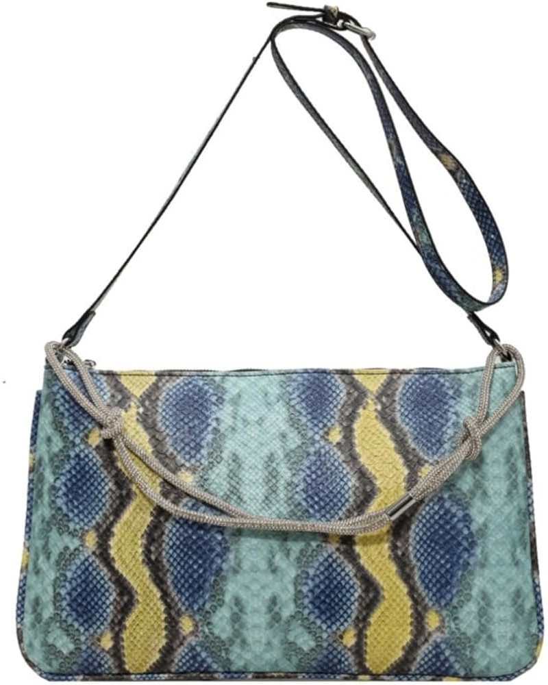 Womens Fashion Snakeskin Evening Handbag Top Handle Clutch Purse Chain Shoulder Cross-body Bag C-blue $10.92 Evening Bags