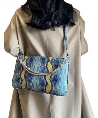 Womens Fashion Snakeskin Evening Handbag Top Handle Clutch Purse Chain Shoulder Cross-body Bag C-blue $10.92 Evening Bags