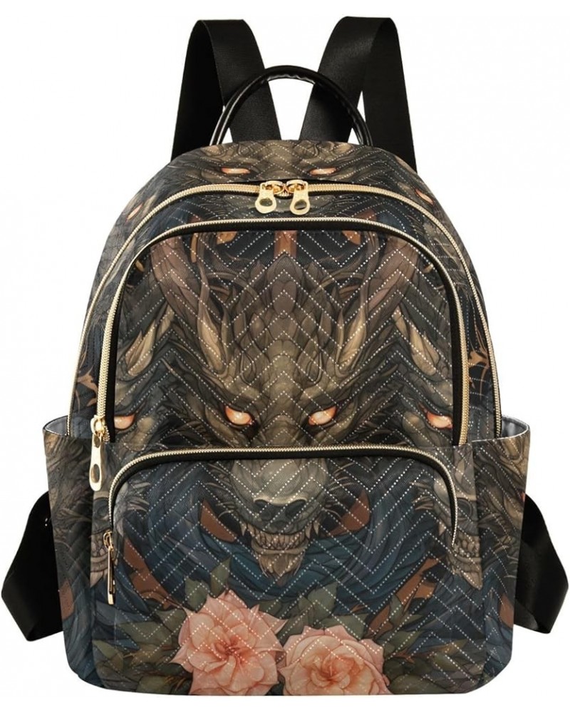 Medium Fashion Backpack for Women Gothic Three Dragons Print Ladies Travel Daypack Aesthetic Shoulder Bag 11.4×6.1×14.1 IN $2...