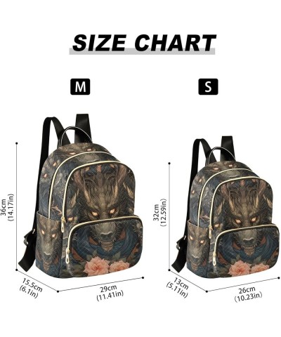 Medium Fashion Backpack for Women Gothic Three Dragons Print Ladies Travel Daypack Aesthetic Shoulder Bag 11.4×6.1×14.1 IN $2...