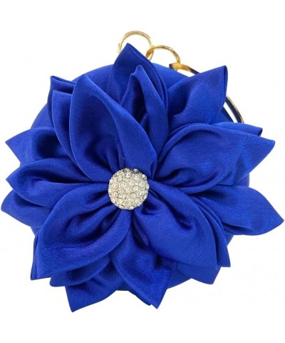 Women Flower Shaped Rhinestone Clutch Soft Satin Wristlet Handbag Round Purse Wedding Party Purse Clutch Evening Bag Blue $16...