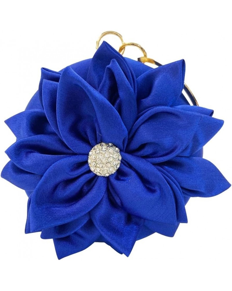 Women Flower Shaped Rhinestone Clutch Soft Satin Wristlet Handbag Round Purse Wedding Party Purse Clutch Evening Bag Blue $16...