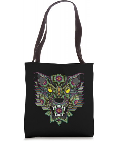 Panther Huichol Sugar Skull Calavera Halloween Mexican Aztec Tote Bag $11.82 Totes