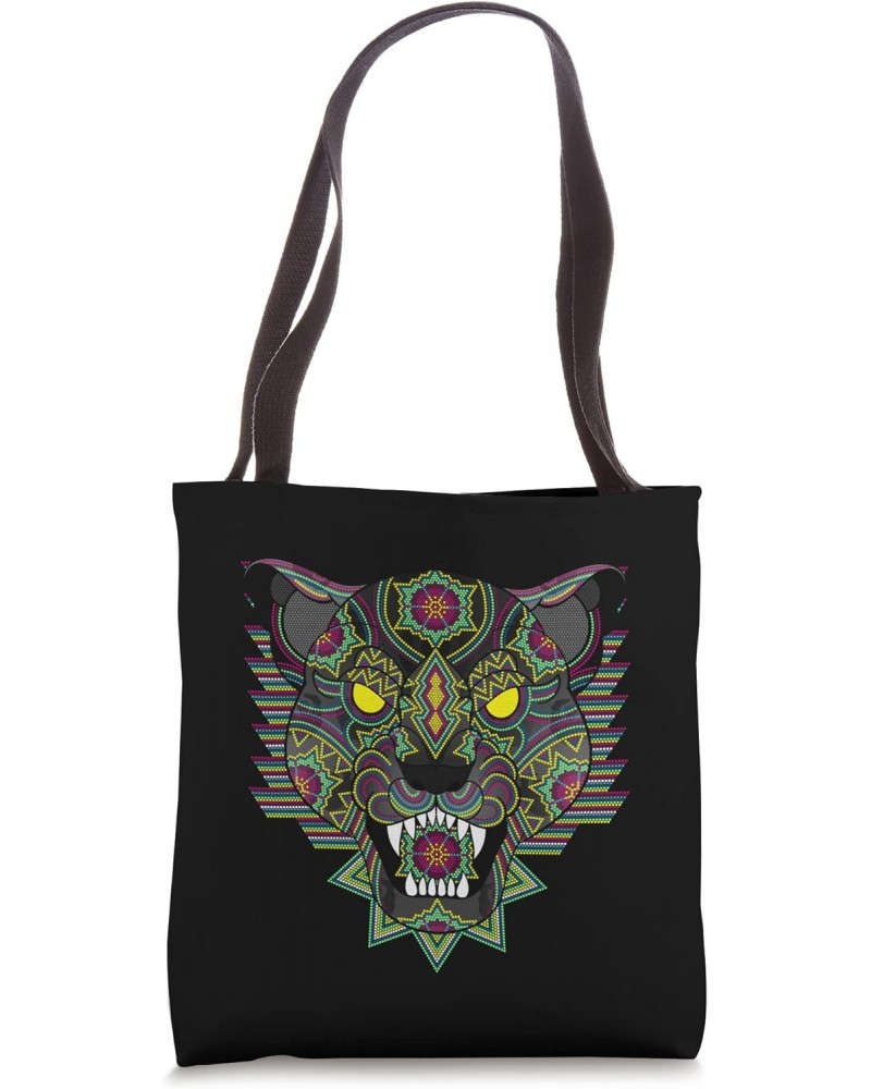 Panther Huichol Sugar Skull Calavera Halloween Mexican Aztec Tote Bag $11.82 Totes