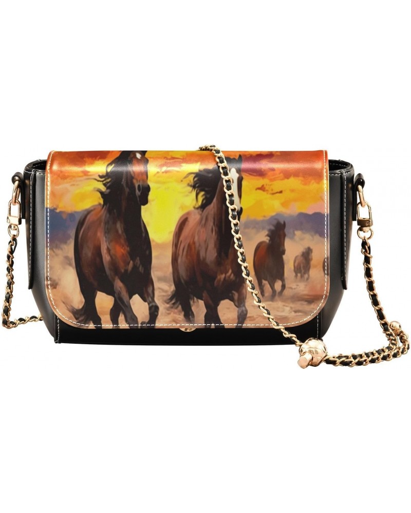 Sunset Running Horses Crossbody Bags for Women Retro Cross Body Purse Small PU Leather Shoulder Handbags with Chain Strap $15...