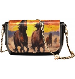 Sunset Running Horses Crossbody Bags for Women Retro Cross Body Purse Small PU Leather Shoulder Handbags with Chain Strap $15...