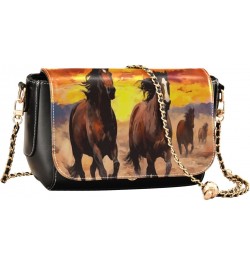 Sunset Running Horses Crossbody Bags for Women Retro Cross Body Purse Small PU Leather Shoulder Handbags with Chain Strap $15...