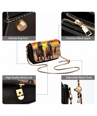 Sunset Running Horses Crossbody Bags for Women Retro Cross Body Purse Small PU Leather Shoulder Handbags with Chain Strap $15...