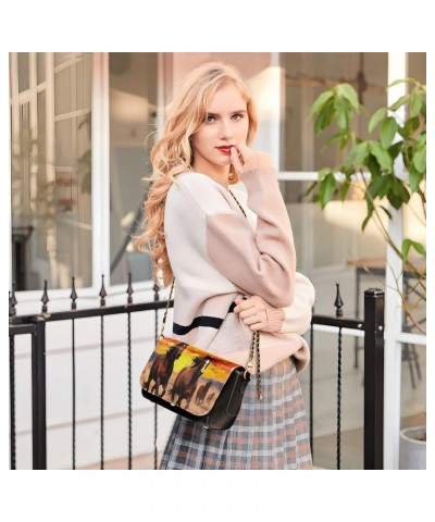 Sunset Running Horses Crossbody Bags for Women Retro Cross Body Purse Small PU Leather Shoulder Handbags with Chain Strap $15...