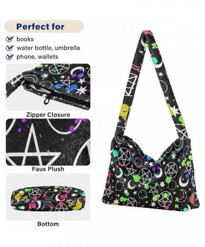 Moon Magic Shoulder Tote Bags for Women Furry Crossbody bag Hobo Handbag Purses for Traveling Shopping Working $9.45 Totes