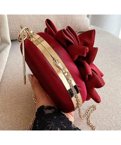 Women Flower Shaped Rhinestone Clutch Soft Satin Wristlet Handbag Round Purse Wedding Party Purse Clutch Evening Bag Blue $16...